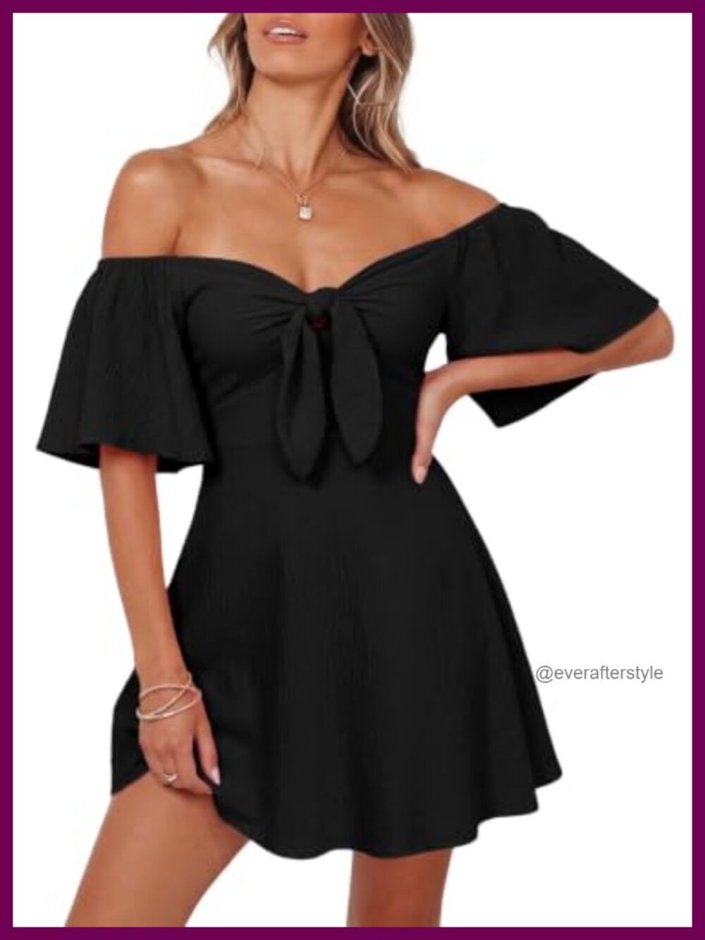 Deep V Neck Bow Tie Mini Dress Ruffle Short Sleeve